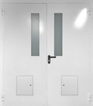 Двустворчатая остекленная противопожарная дверь со стыковочным узлом DU007