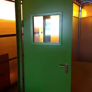 Фото зелёной остеклённой двери