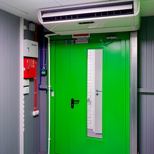Полуторная зеленая дверь с остеклением