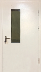Однопольные противопожарные двери с порошковым напылением и прямоугольным стеклопакетом