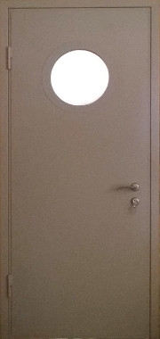 Модель технической двери с круглым стеклопакетом и порошковым напылением